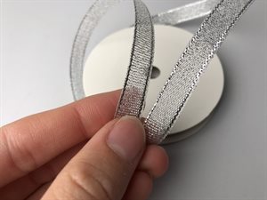 Polyester lamé lurex bånd - flot sølv, 10 meter